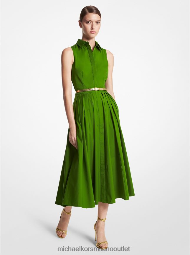Michael Kors abito chemisier senza maniche in popeline di cotone organico stretch della collezione donne verde palma P06L0L3531 vestiario