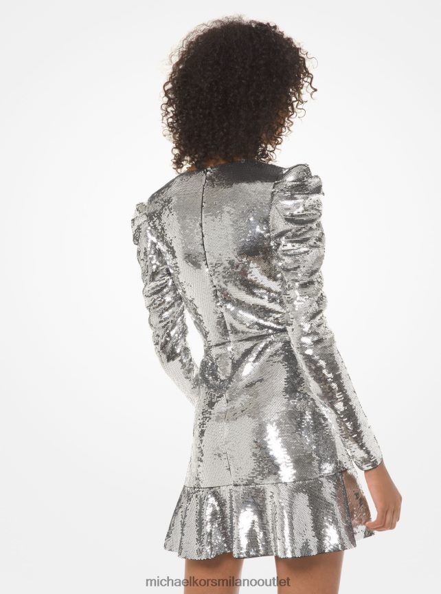 Michael Kors abito con maniche arricciate in paillettes donne argento P06L0L171 vestiario