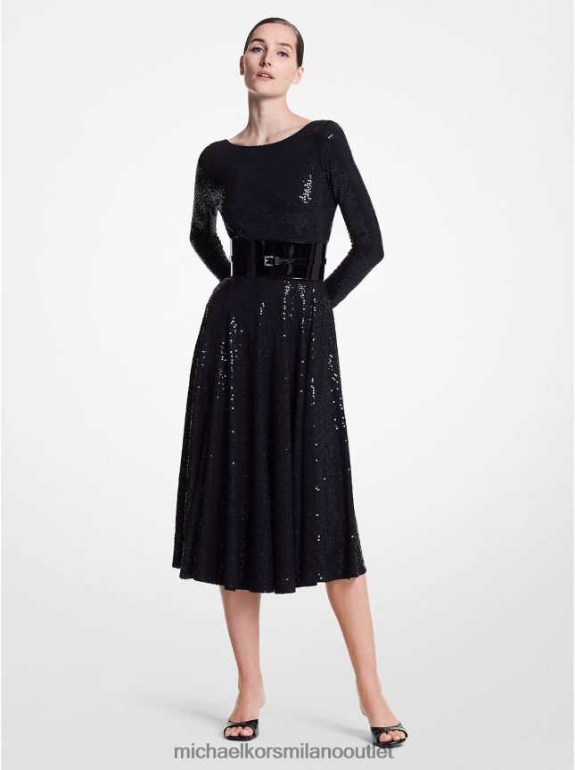 Michael Kors abito da ballo senza schienale in jersey opaco con paillettes ricamate a mano della collezione donne nero P06L0L3737 vestiario