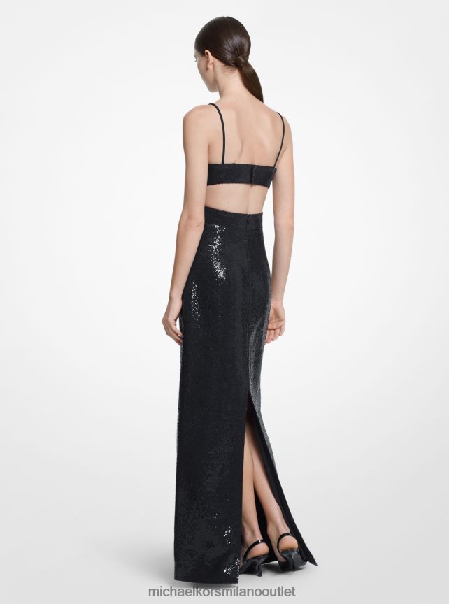 Michael Kors abito da collezione con ritaglio di zibellino in doppio crêpe con paillettes ricamate a mano donne nero P06L0L3751 vestiario