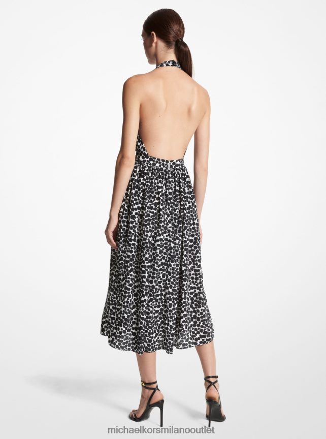Michael Kors abito halter della collezione in crêpe de chine di seta organica con stampa ghepardo donne nero bianco P06L0L3418 vestiario