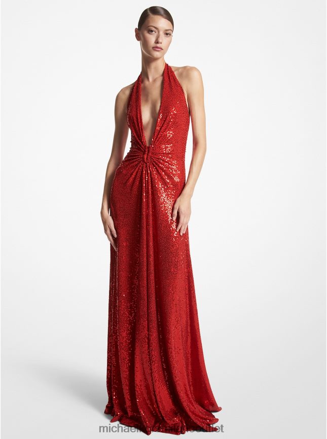 Michael Kors abito halter della collezione in jersey stretch con paillettes ricamate a mano donne papavero P06L0L3474 vestiario