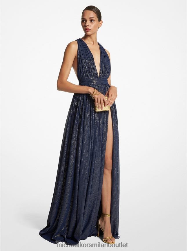 Michael Kors abito in chiffon lamè a righe metallizzate della collezione hutton donne blu marino/oro P06L0L3547 vestiario