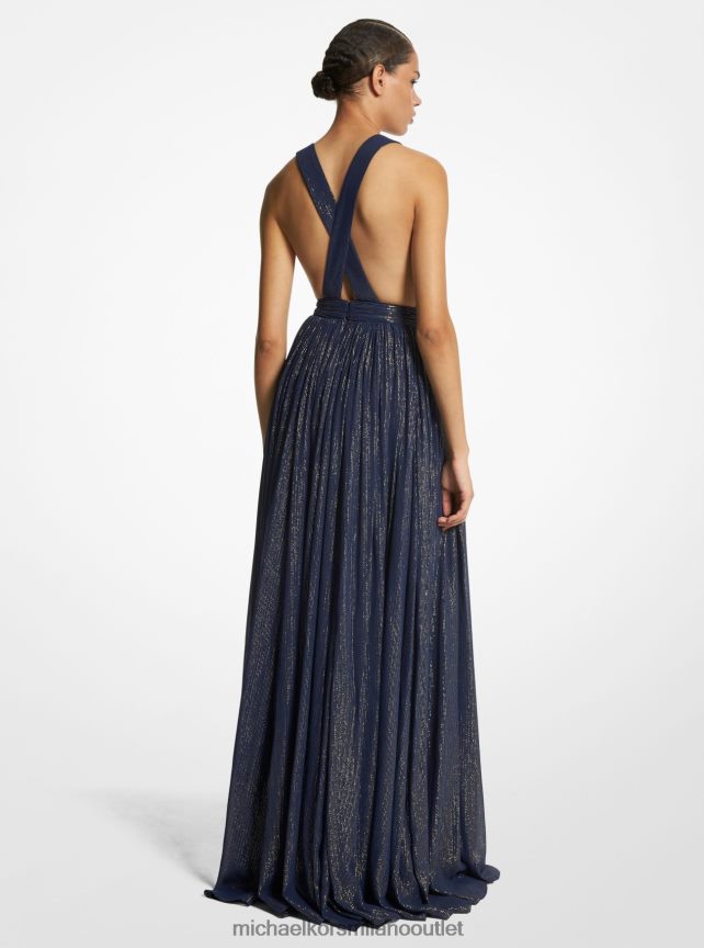 Michael Kors abito in chiffon lamè a righe metallizzate della collezione hutton donne blu marino/oro P06L0L3547 vestiario