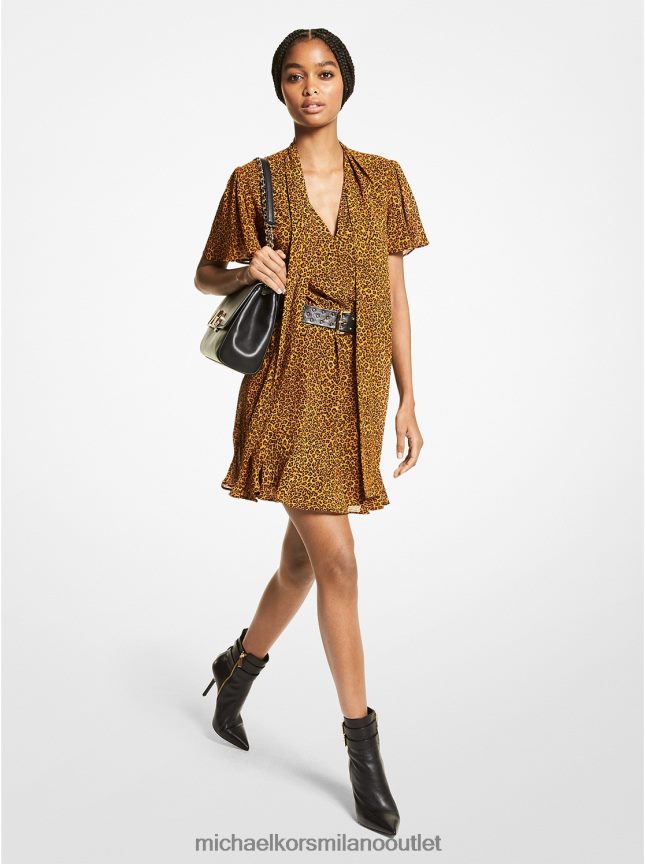 Michael Kors abito in georgette con stampa leopardata donne calendula P06L0L115 vestiario