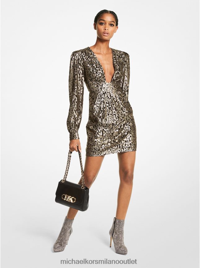 Michael Kors abito jacquard con clip leopardata metallizzata donne oro nero P06L0L116 vestiario