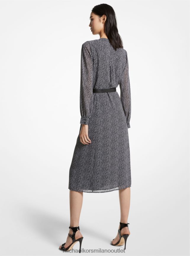 Michael Kors abito midi in georgette con stampa animalier donne nero bianco P06L0L91 vestiario