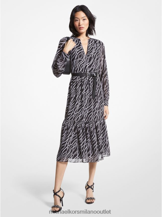 Michael Kors abito midi in georgette con stampa status donne nero P06L0L55 vestiario