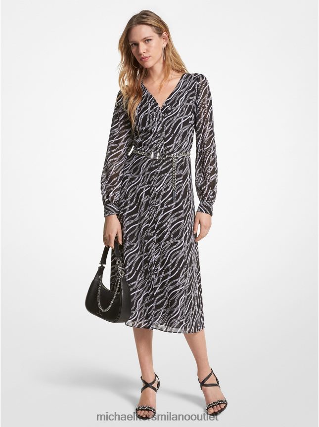 Michael Kors abito midi in georgette con stampa status donne nero P06L0L84 vestiario