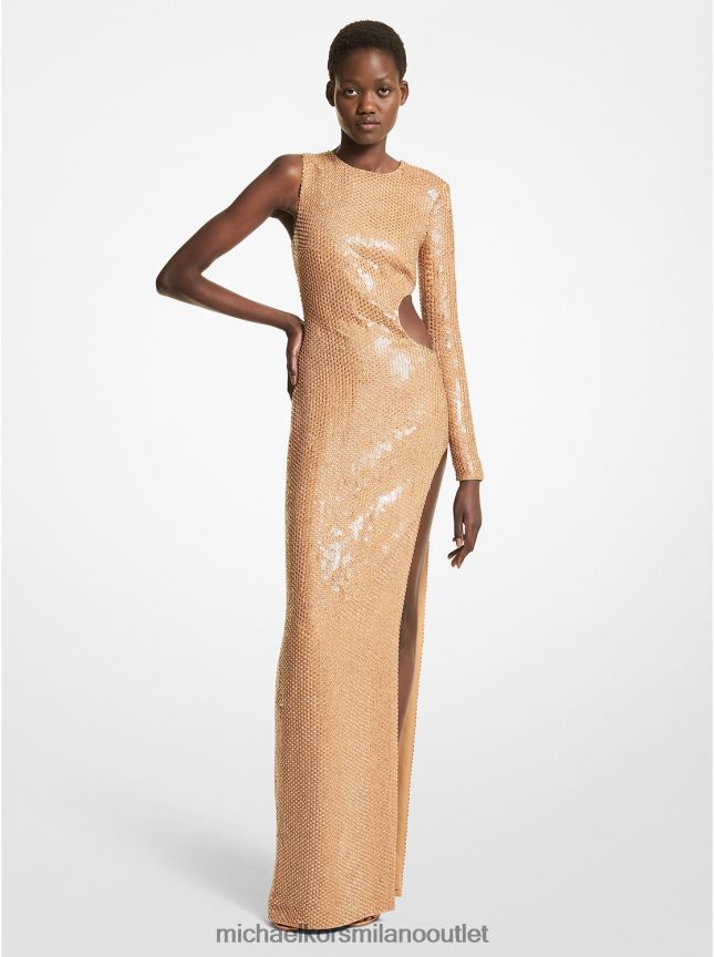 Michael Kors abito monomanica della collezione in cady stretch ricamato a mano donne cammello P06L0L3634 vestiario