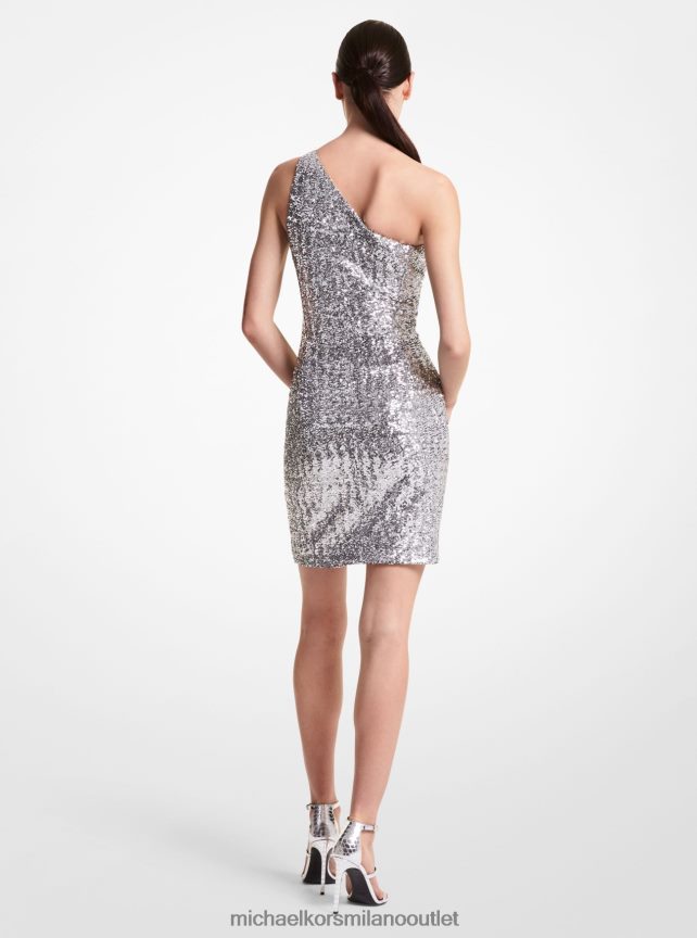 Michael Kors abito monospalla di collezione in tulle stretch ricamato paillette donne argento P06L0L3611 vestiario
