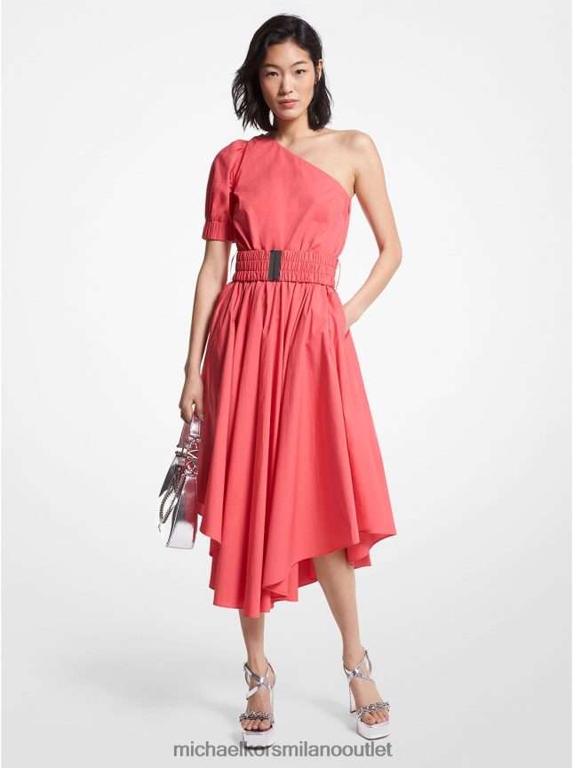 Michael Kors abito monospalla in popeline di cotone stretch donne geranio P06L0L185 vestiario