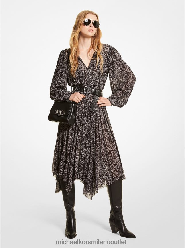 Michael Kors abito plissettato in georgette stampa leopardo donne grigio malachite P06L0L114 vestiario