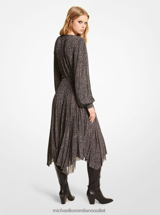 Michael Kors abito plissettato in georgette stampa leopardo donne grigio malachite P06L0L114 vestiario