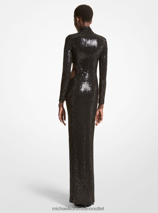 Michael Kors abito ritagliato in cady stretch con cristalli ricamati a mano della collezione donne nero P06L0L3586 vestiario