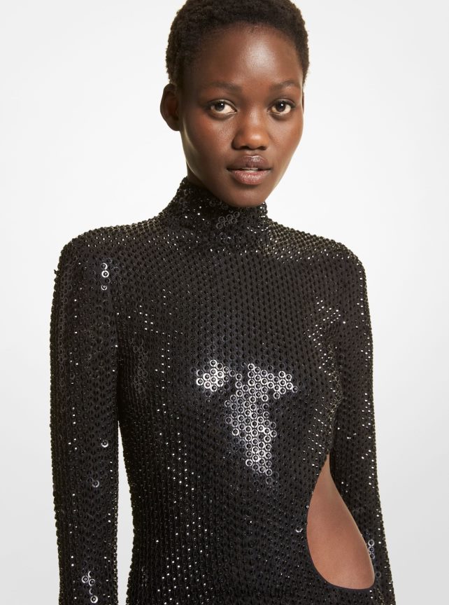 Michael Kors abito ritagliato in cady stretch con cristalli ricamati a mano della collezione donne nero P06L0L3586 vestiario