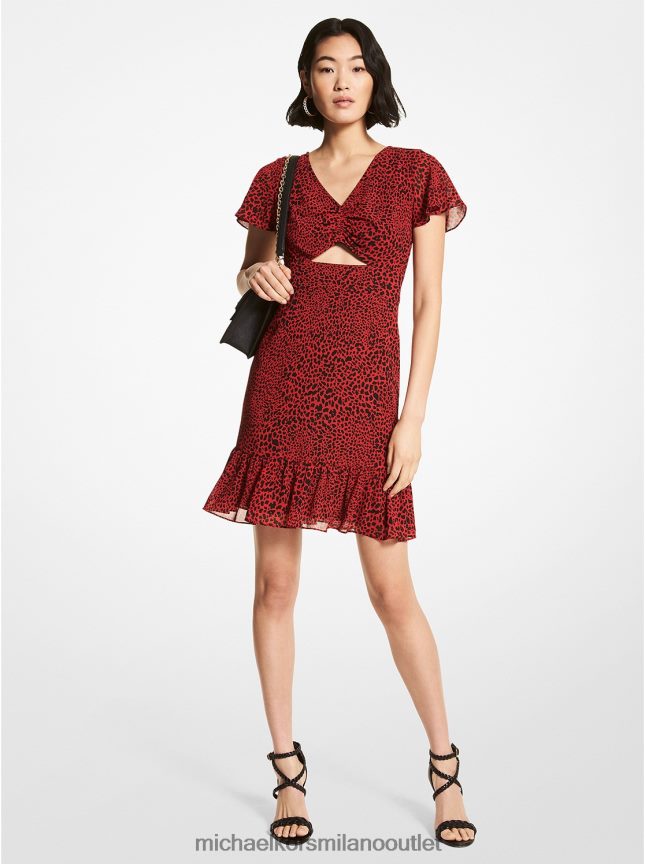 Michael Kors abito ritagliato in georgette con stampa animalier donne cremisi P06L0L155 vestiario