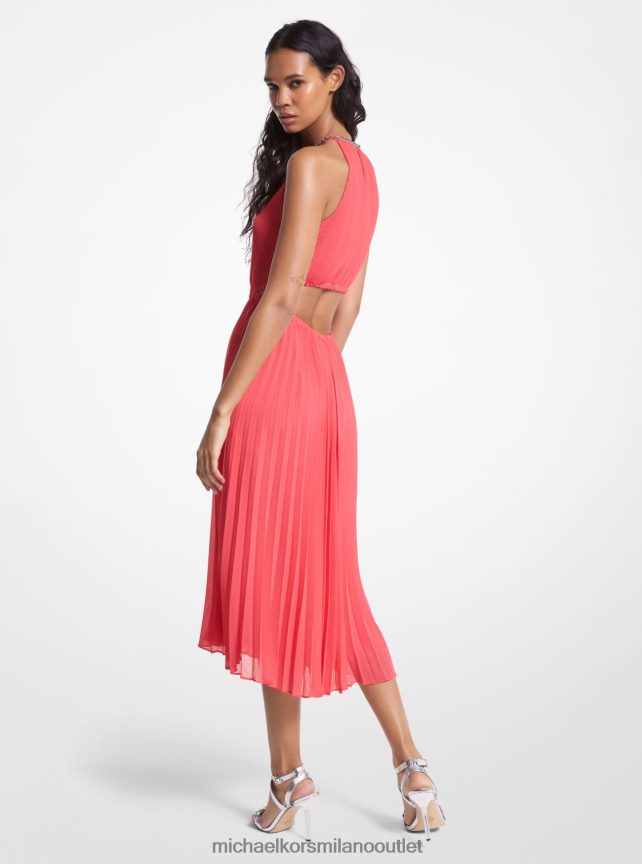 Michael Kors abito ritagliato in georgette plissettata donne geranio P06L0L87 vestiario