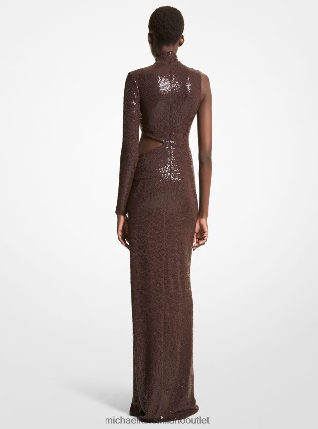 Michael Kors abito ritagliato in jersey stretch opaco con paillettes ricamate a mano della collezione donne cioccolato P06L0L3628 vestiario
