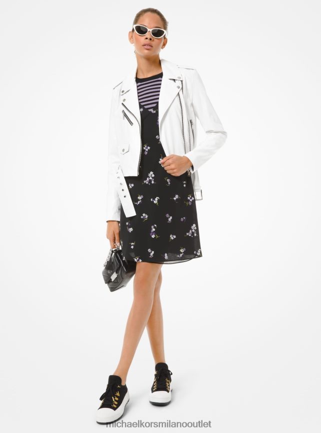 Michael Kors abito sottoveste in georgette stropicciata con ricami floreali donne nero P06L0L188 vestiario