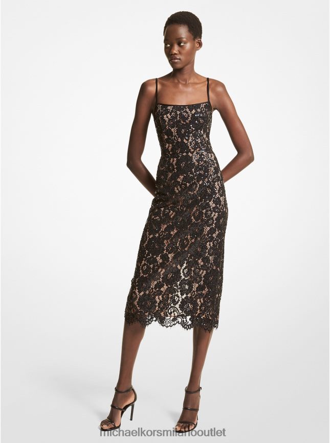 Michael Kors abito sottoveste in pizzo floreale ricamato a mano della collezione donne nero P06L0L3647 vestiario