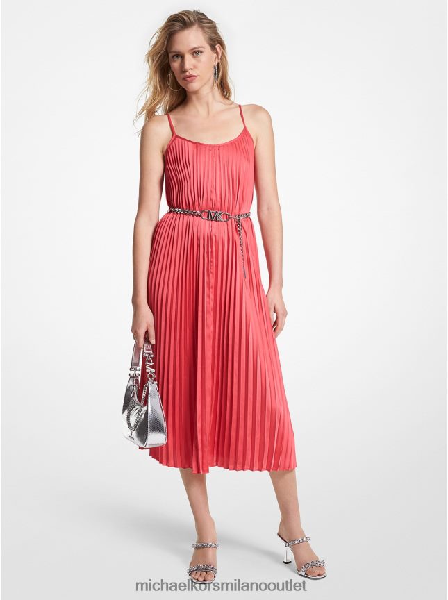Michael Kors abito sottoveste in raso plissettato con cintura donne geranio P06L0L78 vestiario