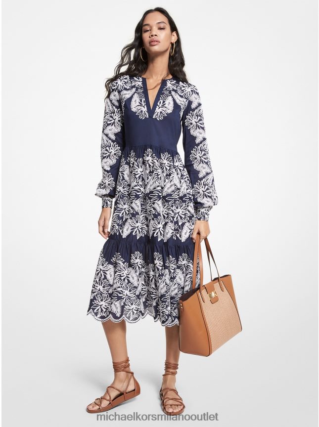 Michael Kors caftano in cotone con occhielli di palma donne mdntbl/wht P06L0L161 vestiario