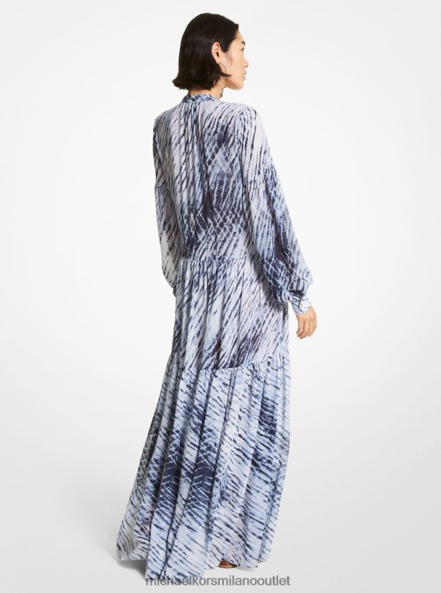 Michael Kors caftano in georgette con stampa onde donne blu notte P06L0L158 vestiario