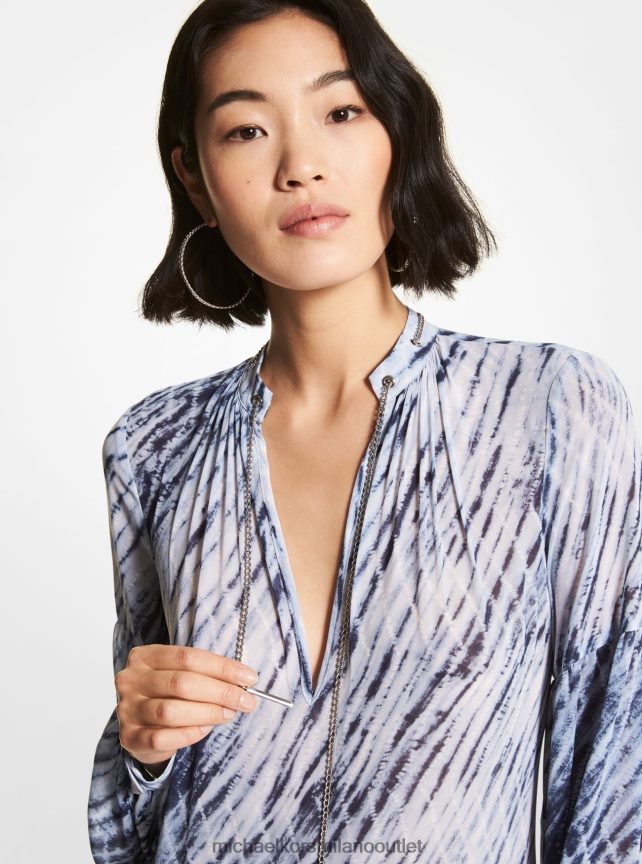 Michael Kors caftano in georgette con stampa onde donne blu notte P06L0L158 vestiario