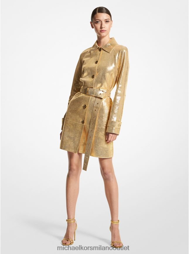 Michael Kors collezione balmacaan con cintura in pelle scamosciata metallizzata donne oro P06L0L3461 vestiario