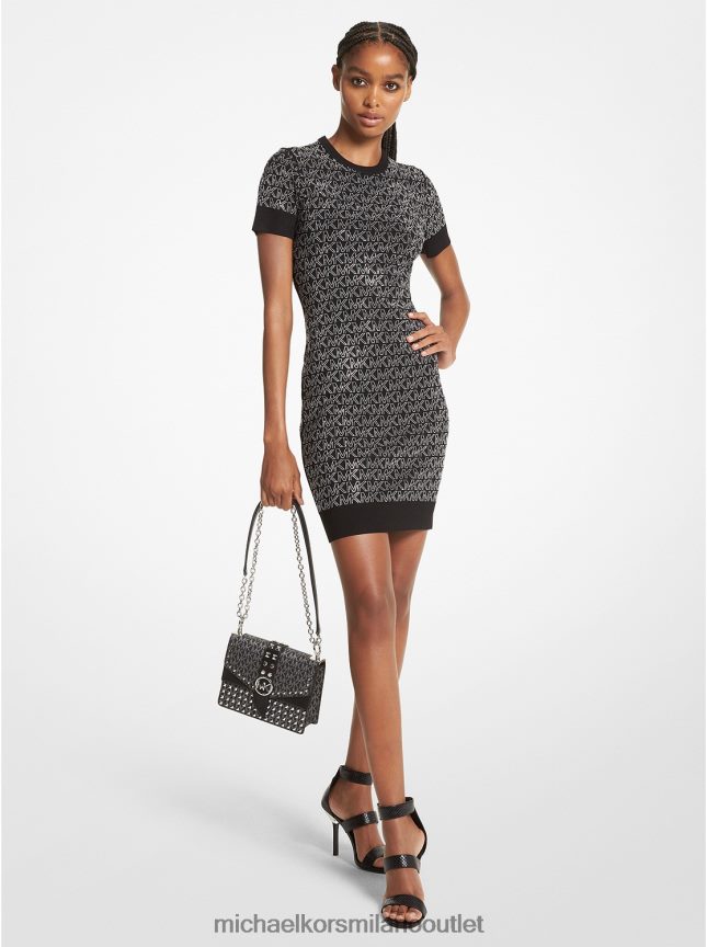 Michael Kors mini abito in viscosa stretch con logo borchiato donne argento nero P06L0L130 vestiario