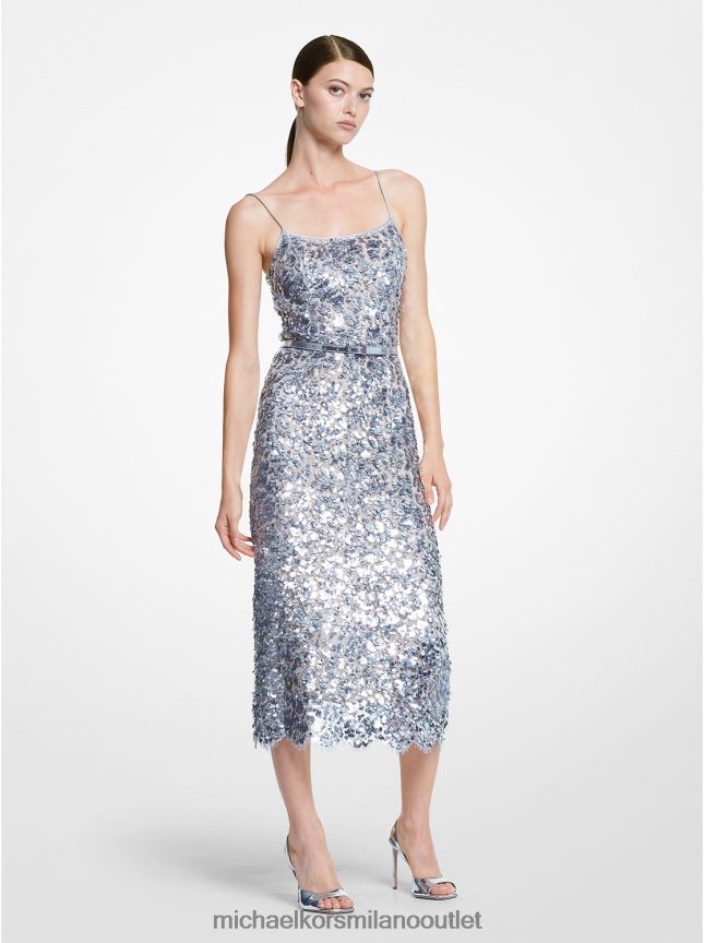 Michael Kors tubino della collezione in pizzo paillette floreale ricamato a mano donne argento P06L0L3612 vestiario