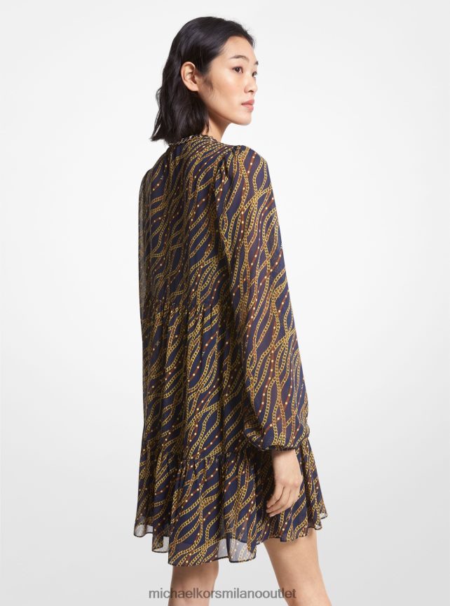 Michael Kors vestito babydoll in georgette con stampa status donne blu notte P06L0L44 vestiario