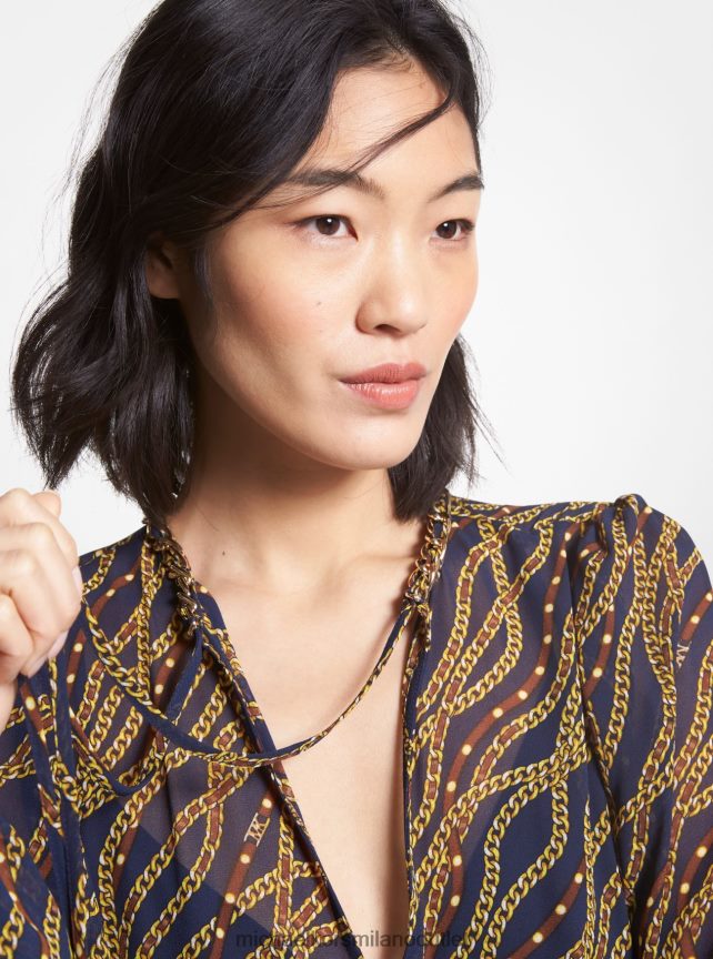 Michael Kors vestito babydoll in georgette con stampa status donne blu notte P06L0L44 vestiario