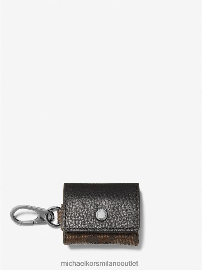 Michael Kors Custodia in pelle martellata e clip con logo per Airpods Apple uomini Marrone nero P06L0L3361 Accessori