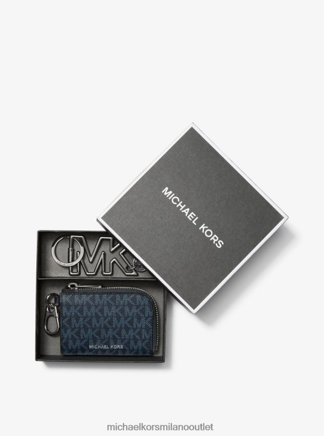 Michael Kors set regalo portafoglio con logo e portachiavi uomini admrl/plblue P06L0L3346 Accessori