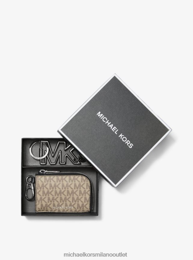 Michael Kors set regalo portafoglio con logo e portachiavi uomini canapa/marrone P06L0L3345 Accessori