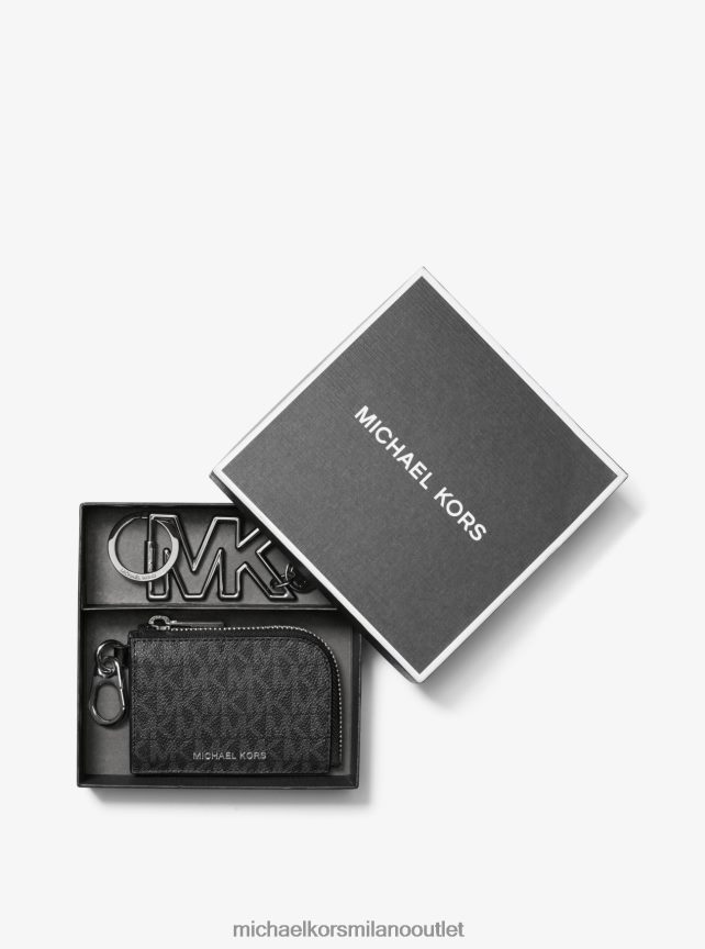 Michael Kors set regalo portafoglio con logo e portachiavi uomini nero P06L0L3347 Accessori