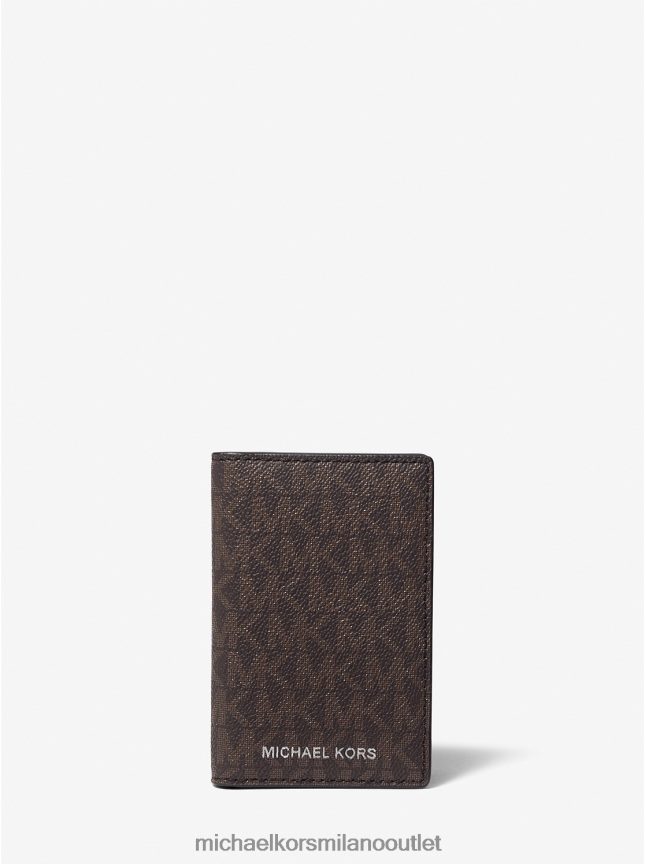 Michael Kors Porta carte bifold con logo Hudson uomini Marrone nero P06L0L3256 Accessori