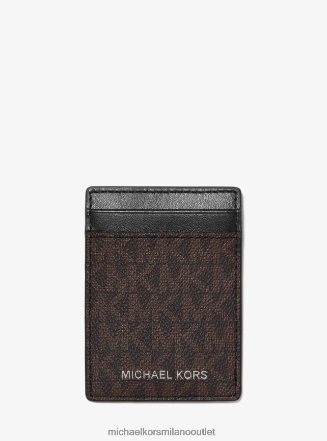Michael Kors porta carte con logo e clip per banconote uomini Marrone nero P06L0L3272 Accessori