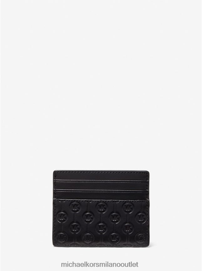 Michael Kors porta carte di credito alto in pelle con logo Hudson goffrato uomini nero P06L0L3264 Accessori