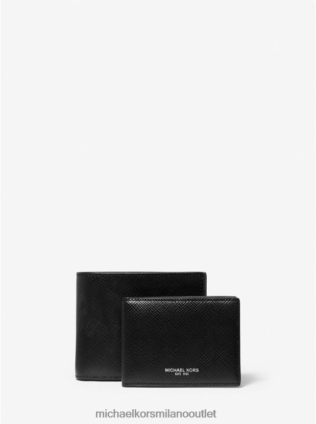Michael Kors Portafoglio Harrison in pelle a grana incrociata con passcase uomini nero P06L0L3198 Accessori