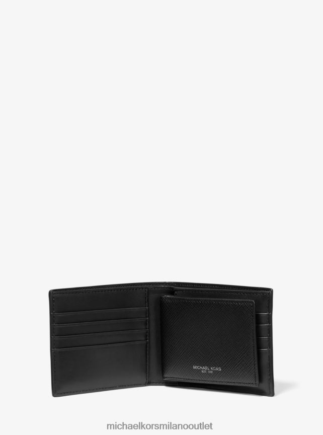 Michael Kors Portafoglio Harrison in pelle a grana incrociata con passcase uomini nero P06L0L3198 Accessori