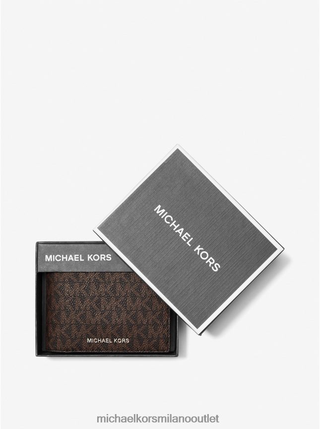 Michael Kors Portafoglio porta banconote con logo Harrison e portamonete uomini Marrone nero P06L0L3220 Accessori