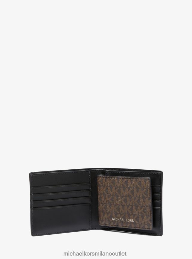 Michael Kors Portafoglio porta banconote con logo Harrison e portamonete uomini Marrone nero P06L0L3220 Accessori