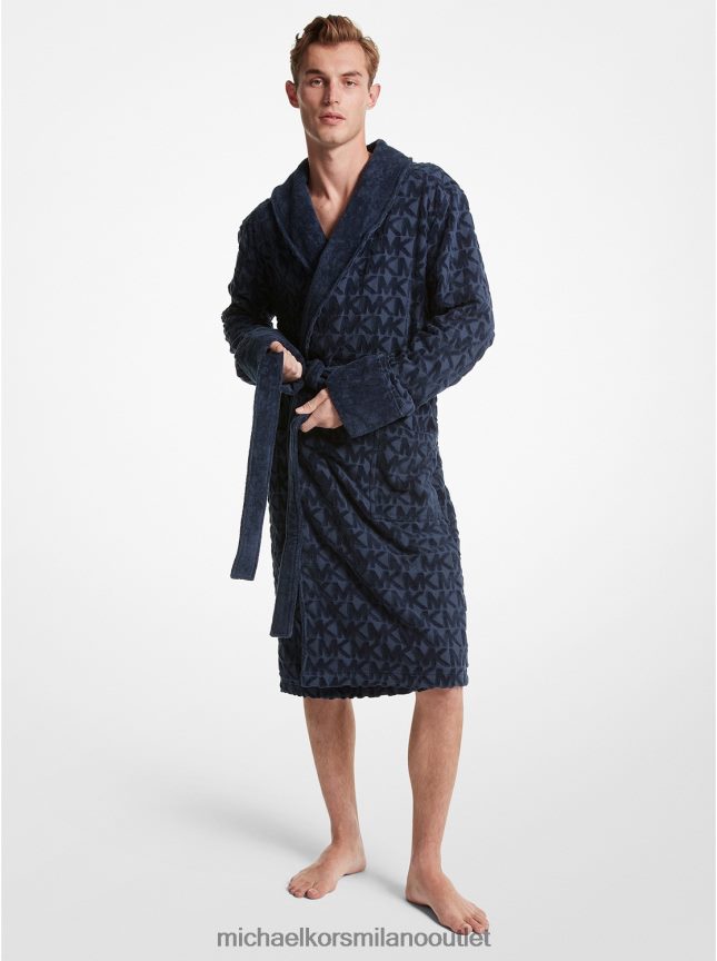Michael Kors Vestaglia in spugna di cotone con logo uomini ammiraglio blu P06L0L3179 vestiario