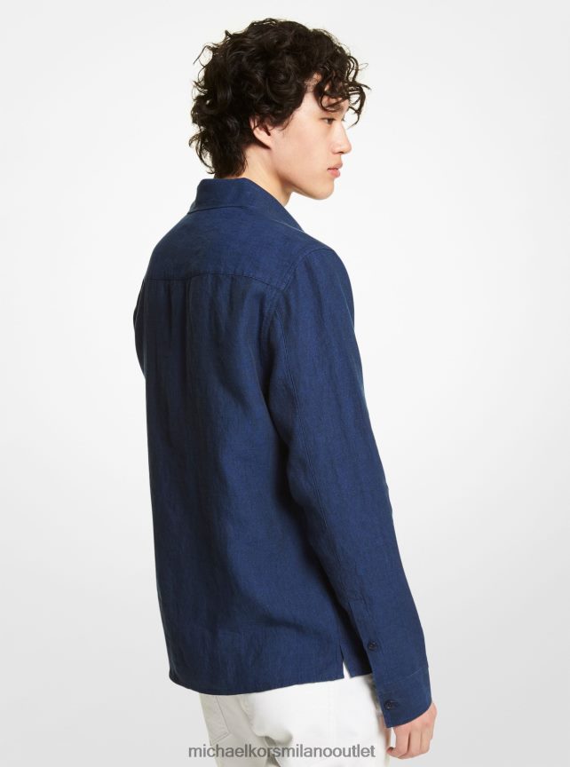 Michael Kors camicia di lino slim fit uomini mezzanotte buia P06L0L3127 vestiario