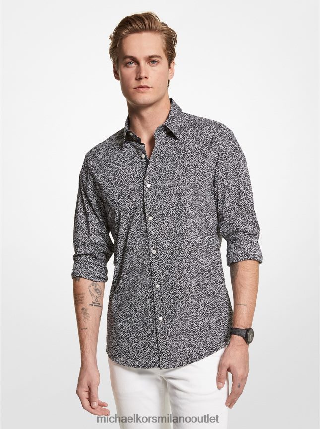 Michael Kors camicia slim fit in cotone stretch con stampa botanica uomini nero P06L0L3135 vestiario