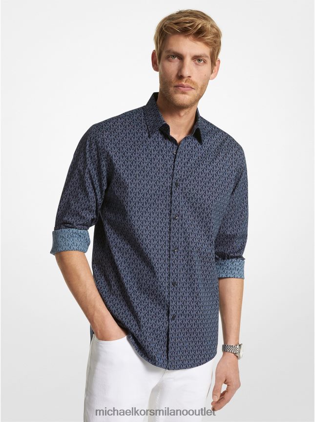 Michael Kors camicia slim fit in cotone stretch con stampa logo uomini mezzanotte P06L0L3123 vestiario