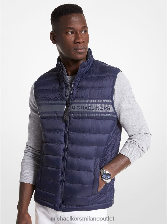 Michael Kors Gilet imbottito in nylon trapuntato con fettuccia logata uomini mezzanotte P06L0L2795 vestiario